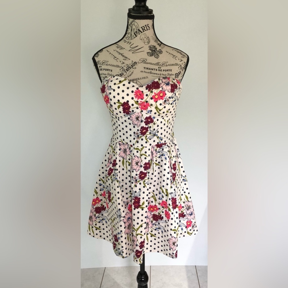 Say What? Brand Dress White w/Pink & Purple floral and Polkadot Print Size XL